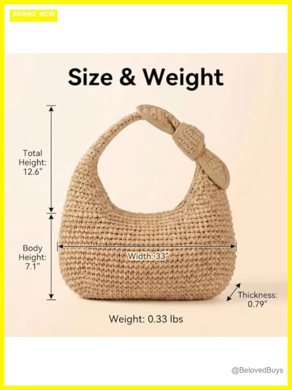 Handwoven Straw Hobo Bag - Lightweight Beach Shoulder Purse